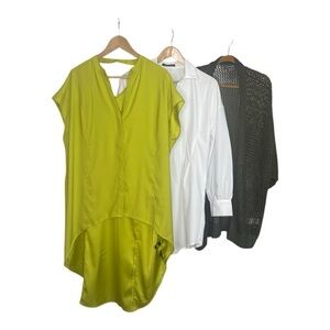 Limited Lime Green Women's Top , white tunic shirt , olive green Cardigan M
